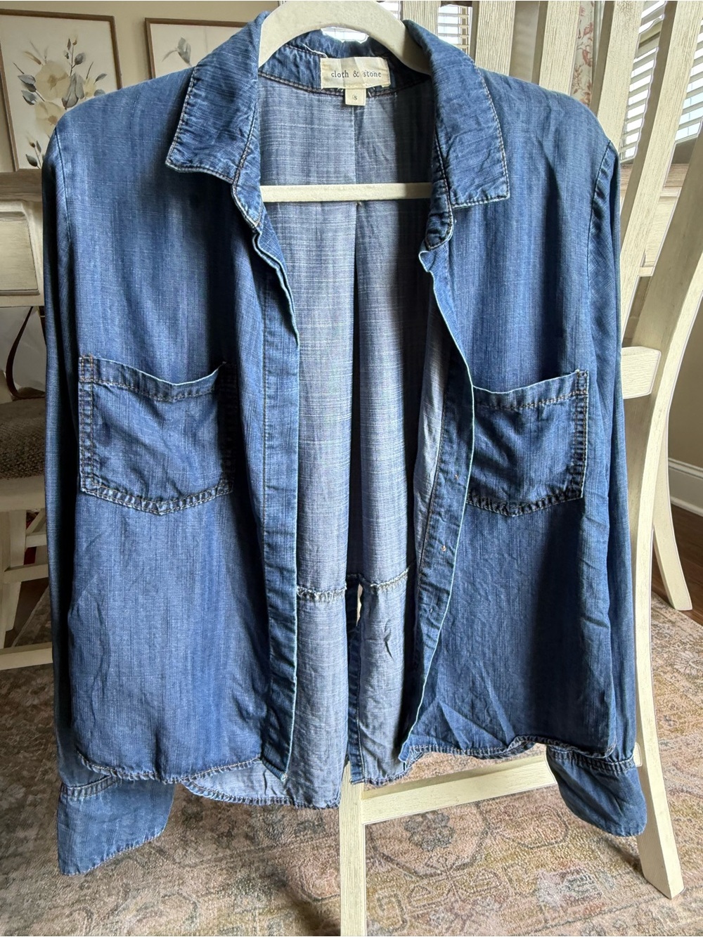 cloth & stone medium blue denim button-down shirt jacket